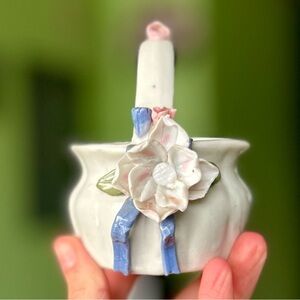 VTG Porcelain Floral 3D Cottagecore Collectible Mini Basket Figurine Art Decor